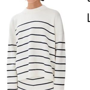 La Ligne Cream and Navy Leo Striped Crewneck Sweater sz S